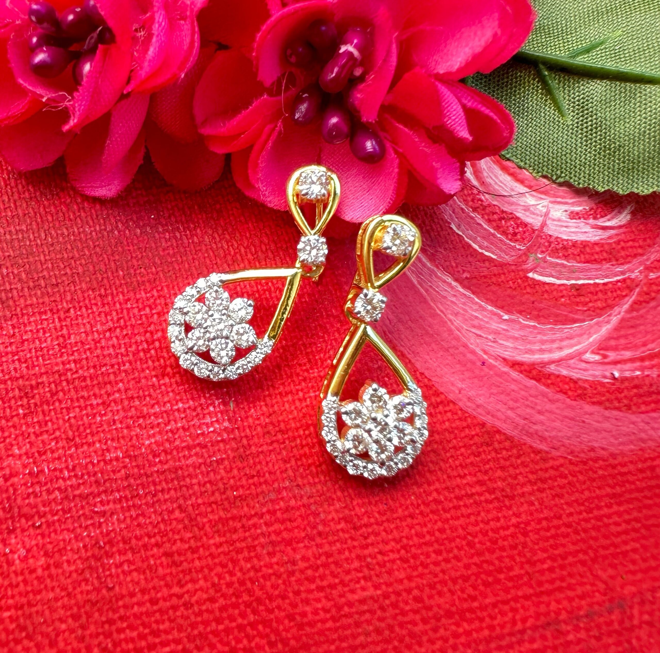 14K Solid Gold Flower Golden Blossom Earrings