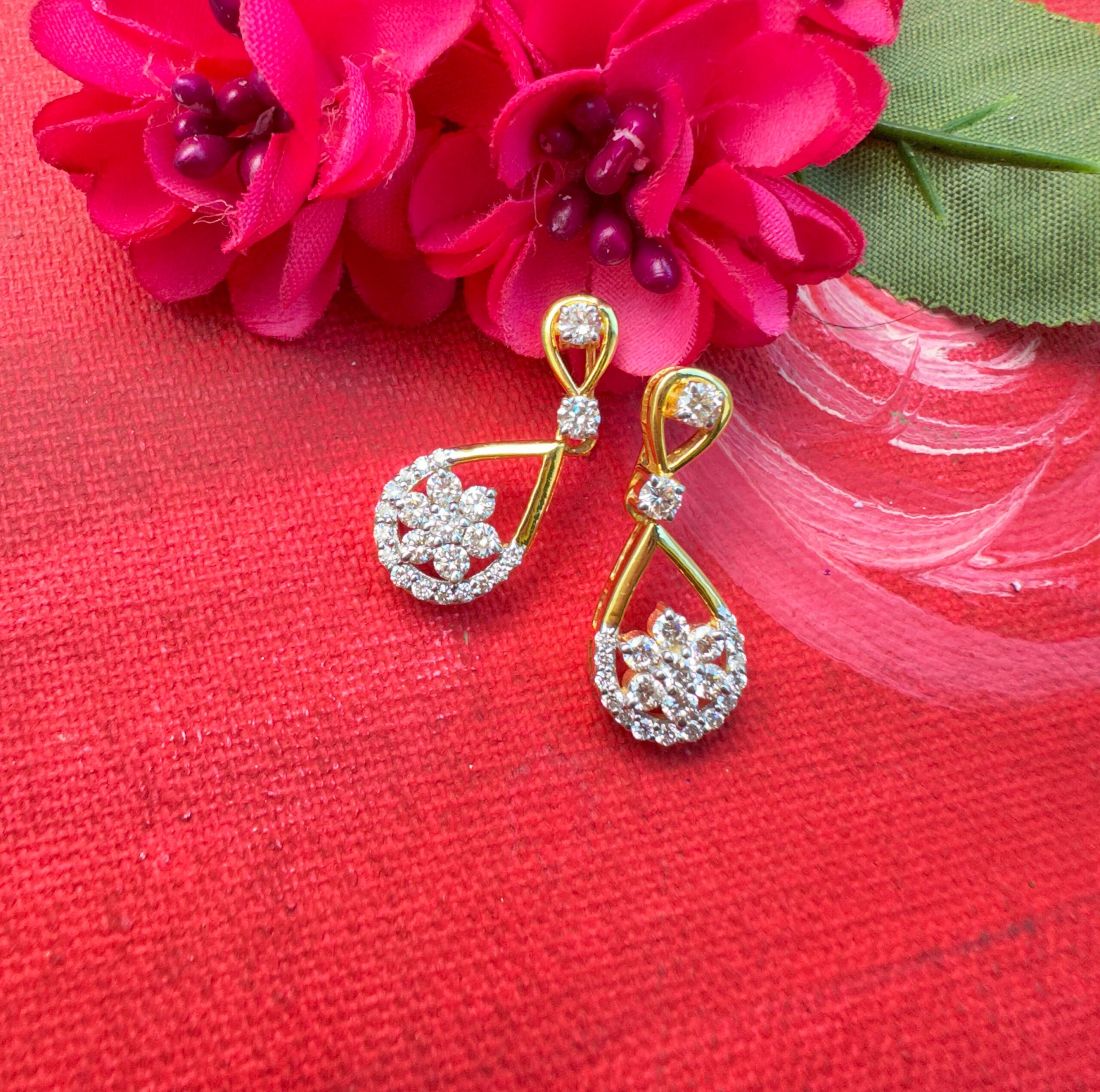 14K Solid Gold Flower Golden Blossom Earrings