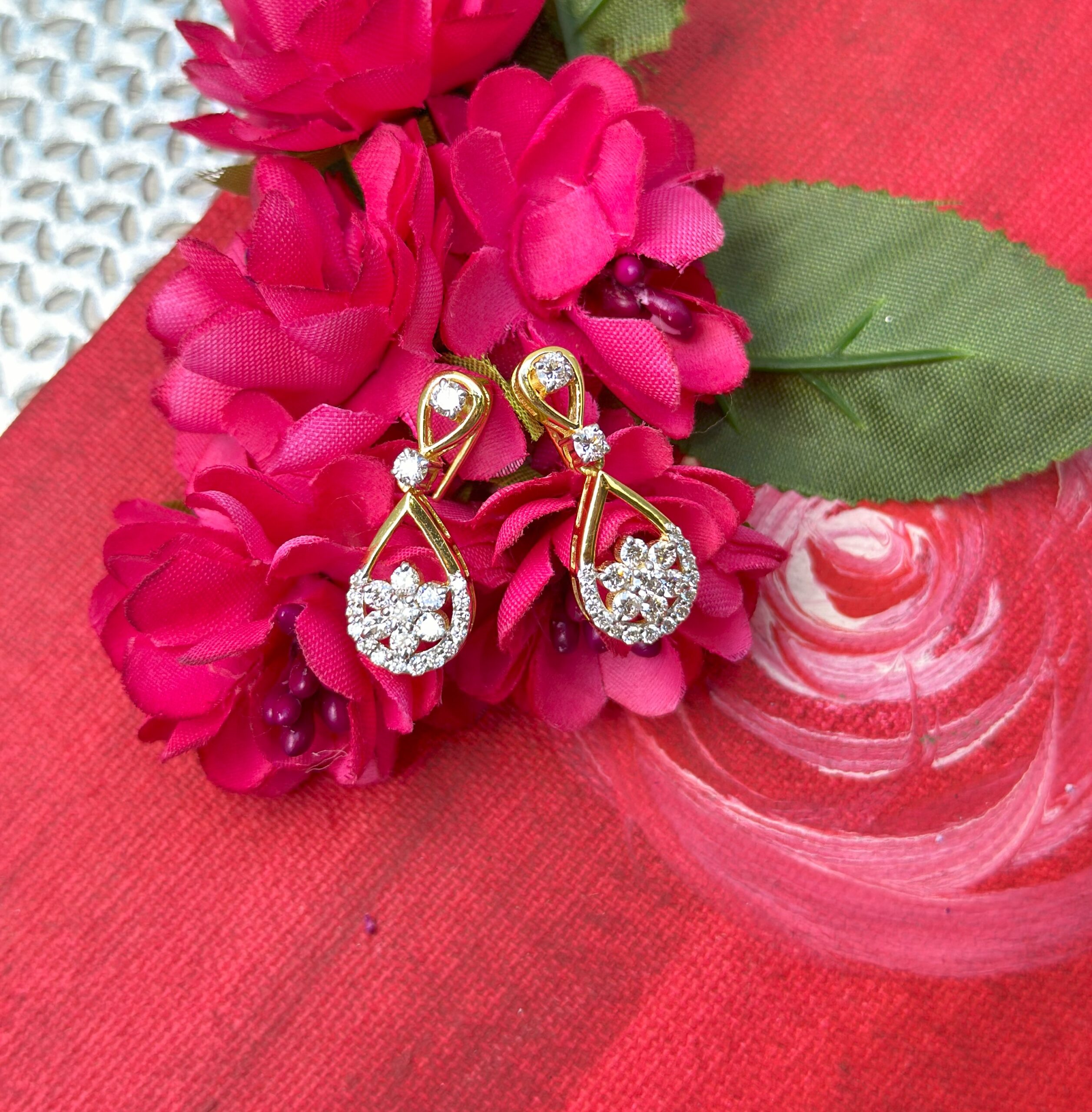 14K Solid Gold Flower Golden Blossom Earrings