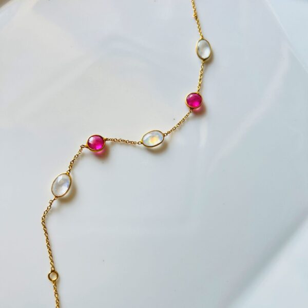 14K Solid Yellow Gold Iolite and Pink Tourmaline Bracelet