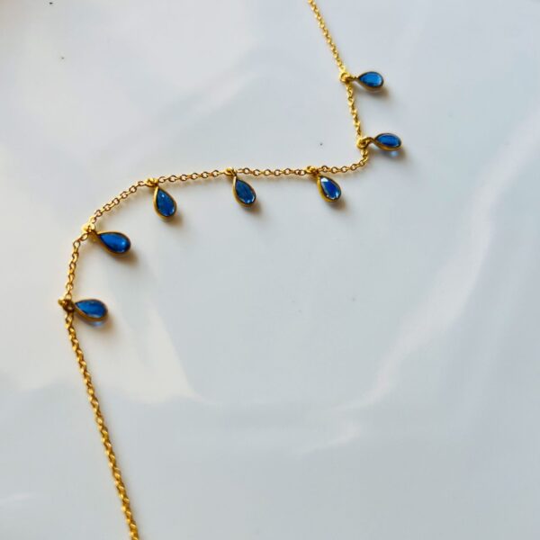 14K Solid Yellow Gold Blue Sapphire Minimal Bracelet