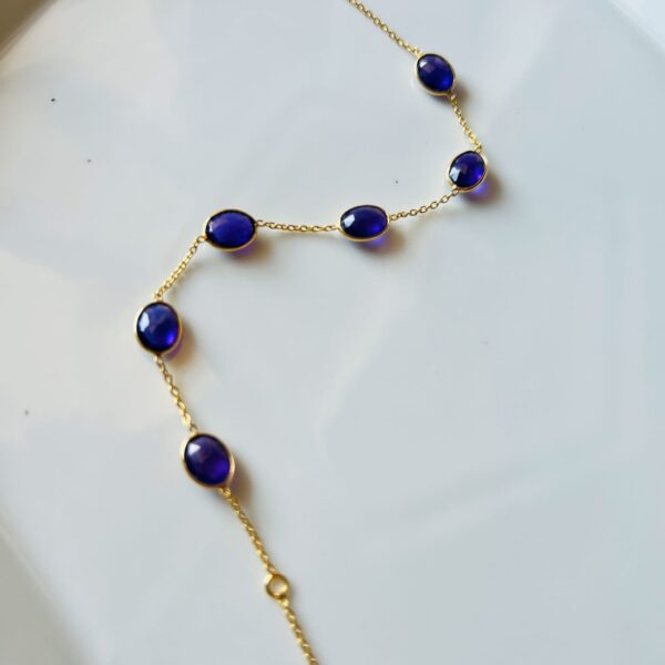 14K Solid Yellow Gold Blue Sapphire Minimal Bracelet