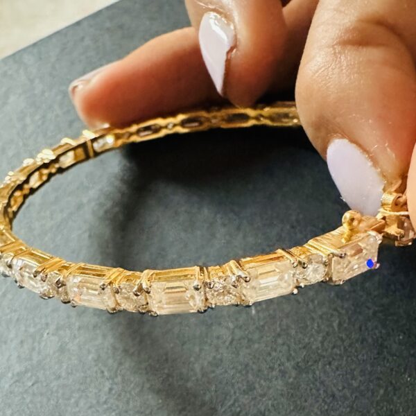 925 Silver Octagon Cut and Round Diamond Bangle