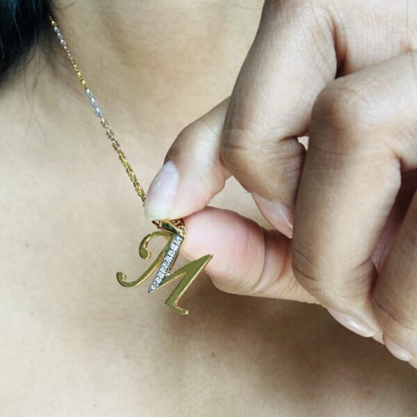18K Solid Yellow Gold Personalised  M Letter Pendant