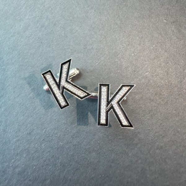 Silver K Wear Initial Cufflinks , Men's wear Cufflinks , Silver Cufflinks ,Enamel Silver Cufflinks