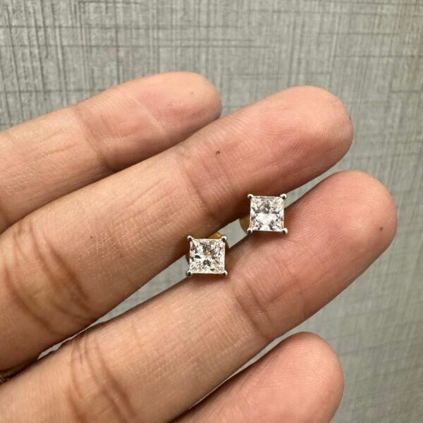 18K Gold Lab-Grown 1.00 ct  Diamond Princess Studs