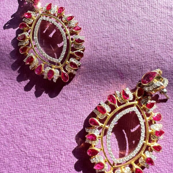 14K Solid Yellow Gold Ruby Leaf Earrings, Ruby Earrings