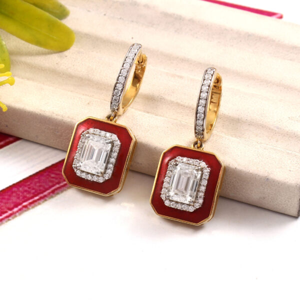 Silver Octagon Red Enamel Earrings,925 Silver Red Enamel Earrings,Octagon Party wear Earrings