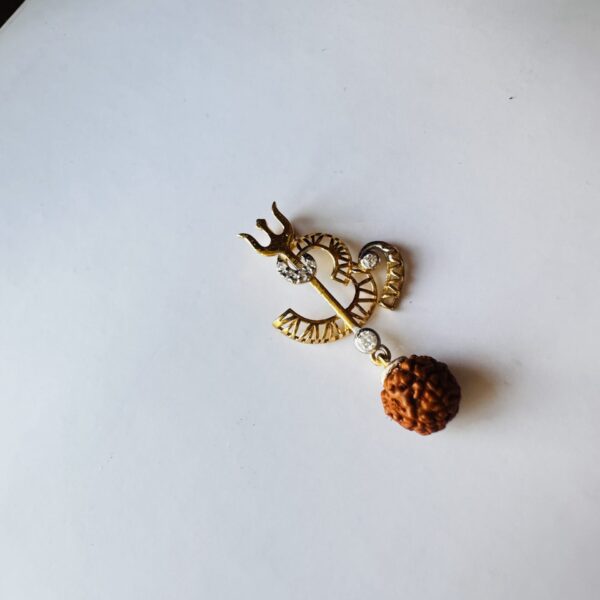 18k Solid Yellow Gold Om Trishul Gemstone Pendant