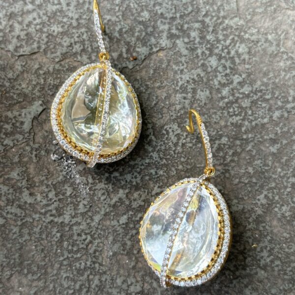 14K Solid Yellow Gold Polki Statement Earrings , Polki Earrings