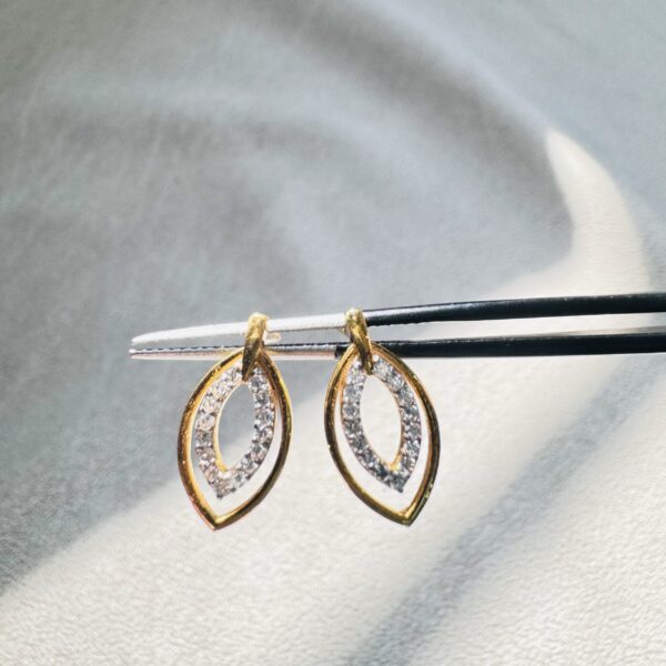14K solid Yellow Gold Lab Grown Diamond Leaf Earrings