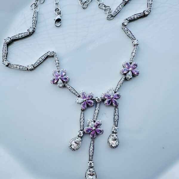 14k Gold Pink Sapphire and Moissanite Diamond Necklace