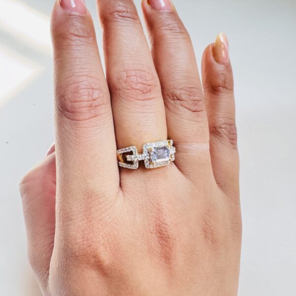 Blue Octagon & Diamond Ring