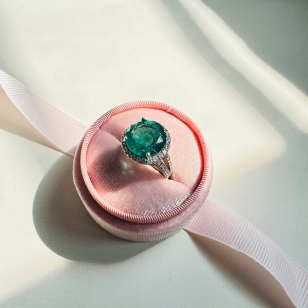 Emerald and Lab grown Diamond Fancy Solid Premium Silver Cocktail Ring