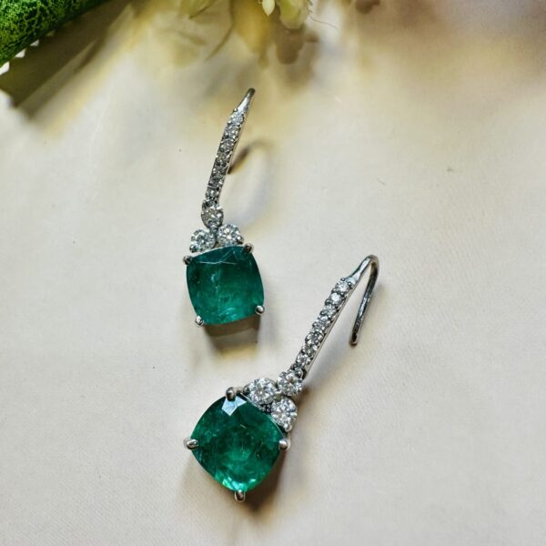 Emerald Hoops, Emerald Cushion Earrings , Emerald Hoop Earrings