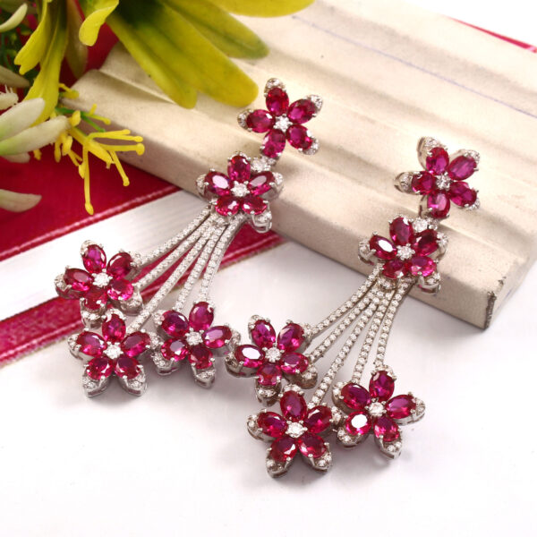 Ruby & Diamond Earrings , Ruby Statement Earrings