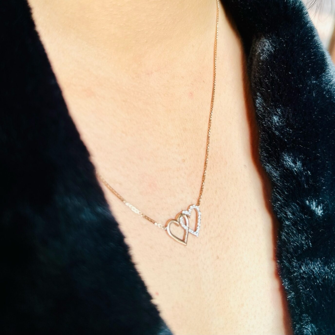 18k rose gold double heart pendant with chain 18k rose gold double heart pendant with chain