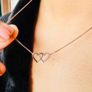 18k rose gold double heart pendant with chain