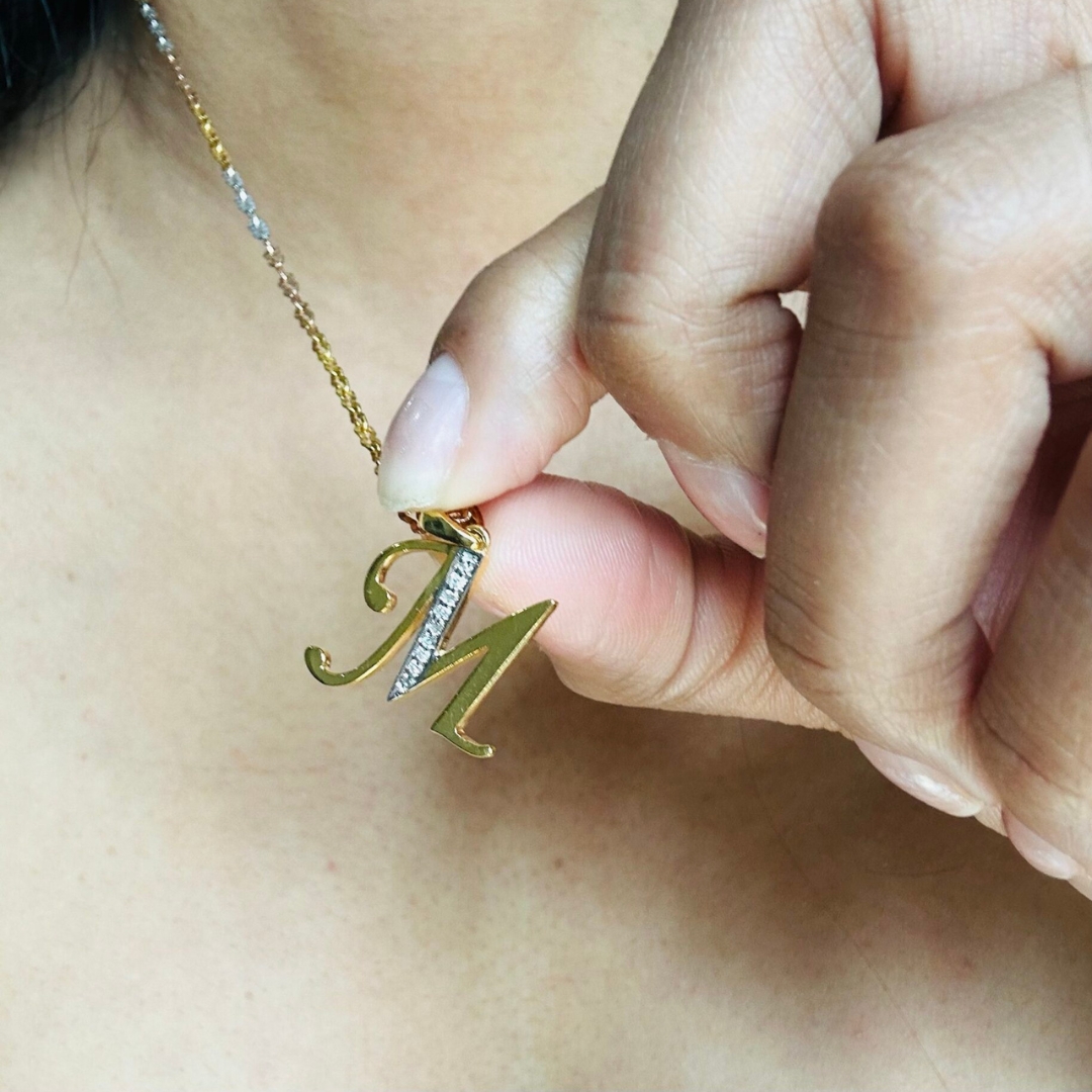 Personalised M Initial Gold Pendant