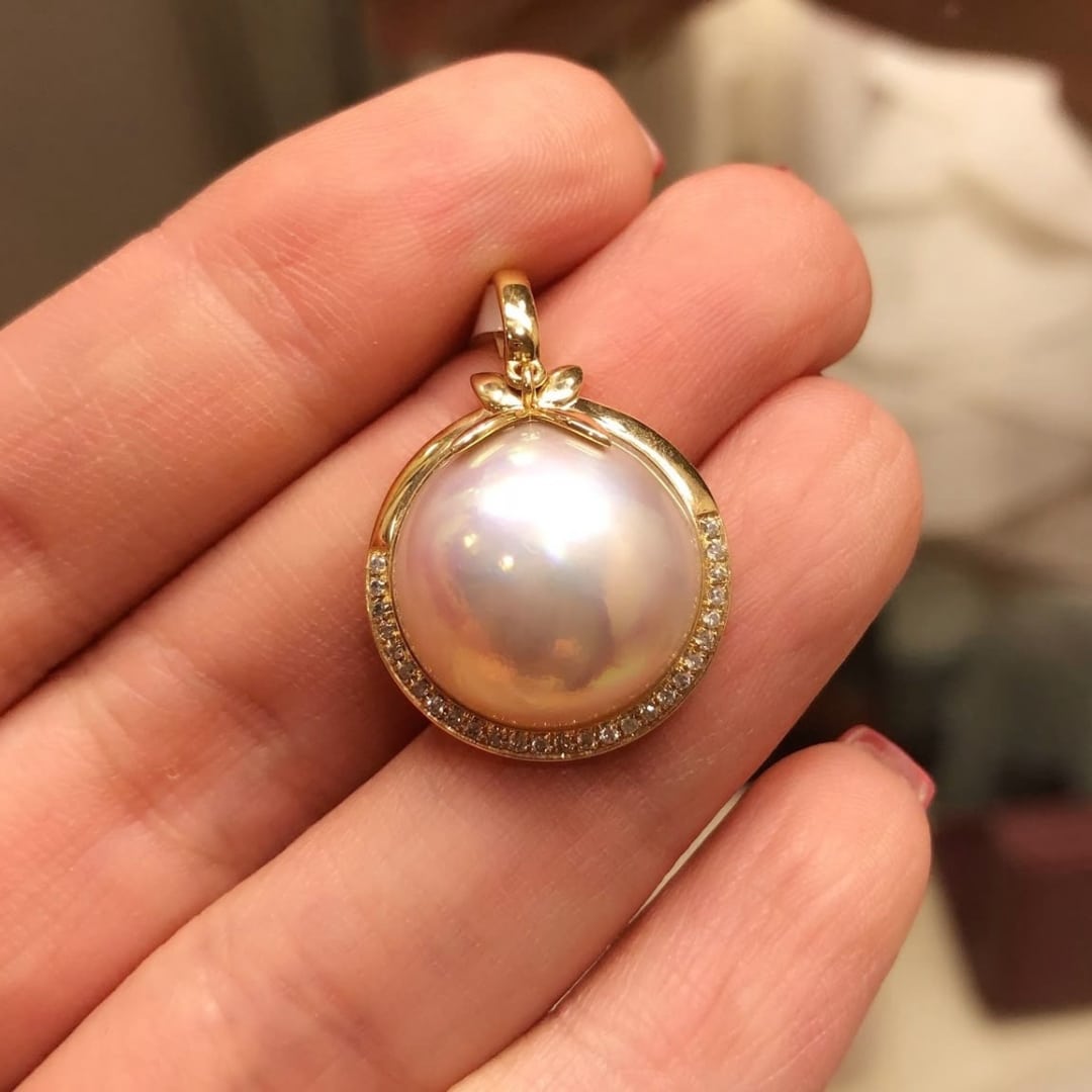 Round Pearl Diamond Pendant