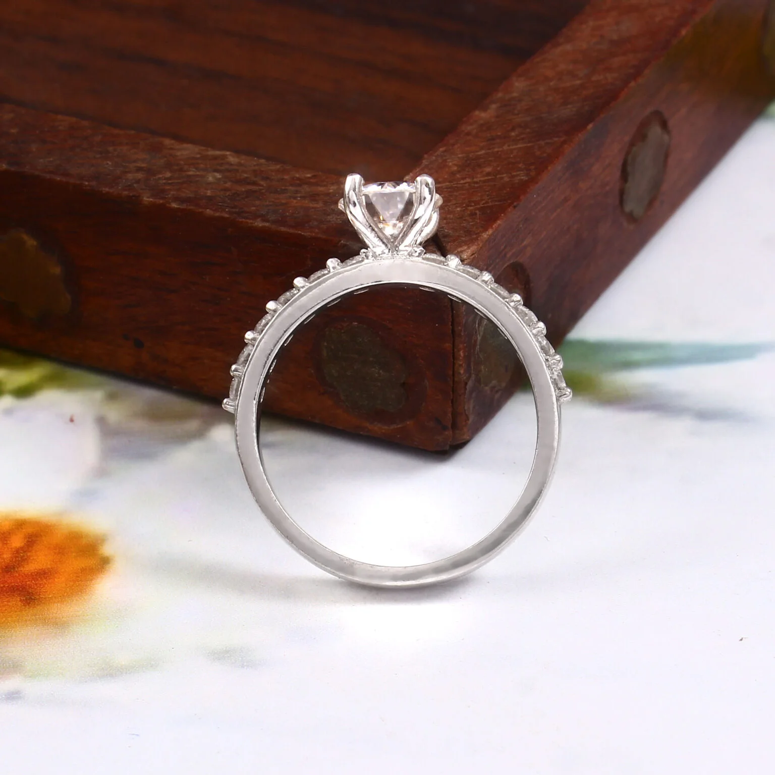 925 Silver Round Solitaire Diamond Ring - Image 3