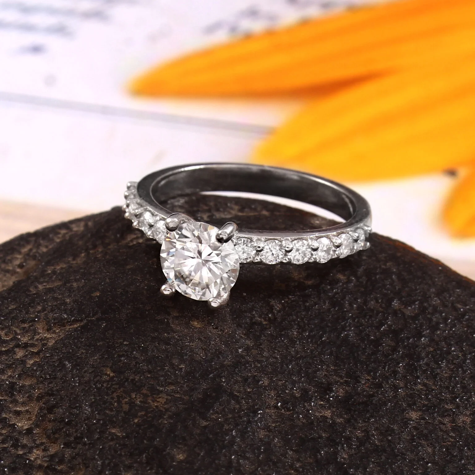 925 Silver Round Solitaire Diamond Ring