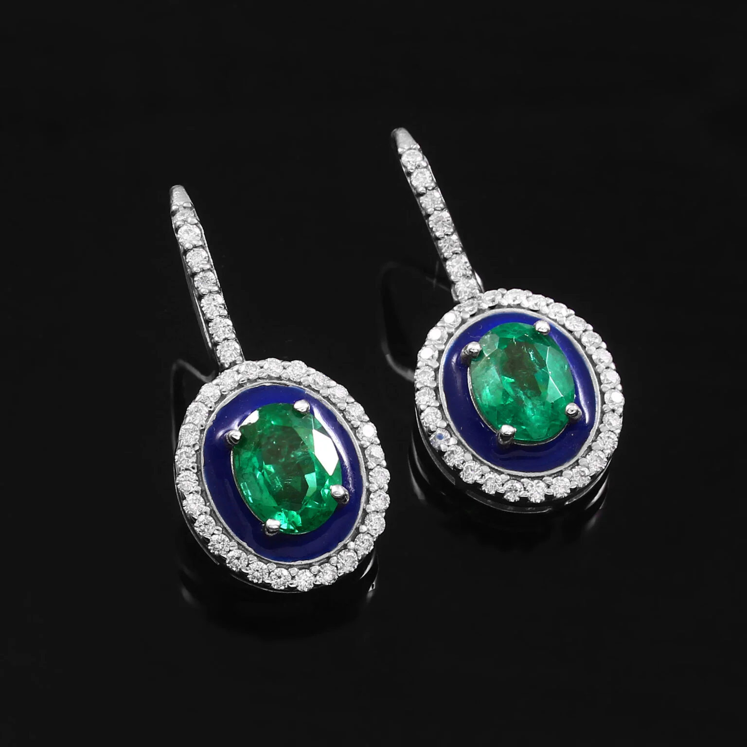 Home emerald & blue enamel earrings