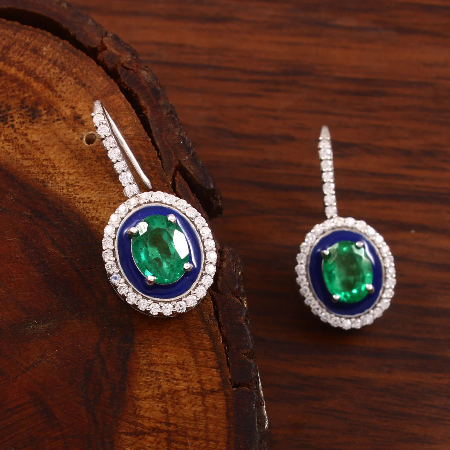 emerald & blue enamel earrings emerald & blue enamel earrings