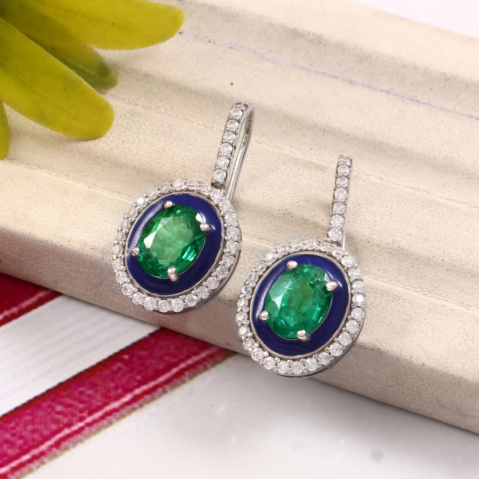 emerald & blue enamel earrings emerald & blue enamel earrings