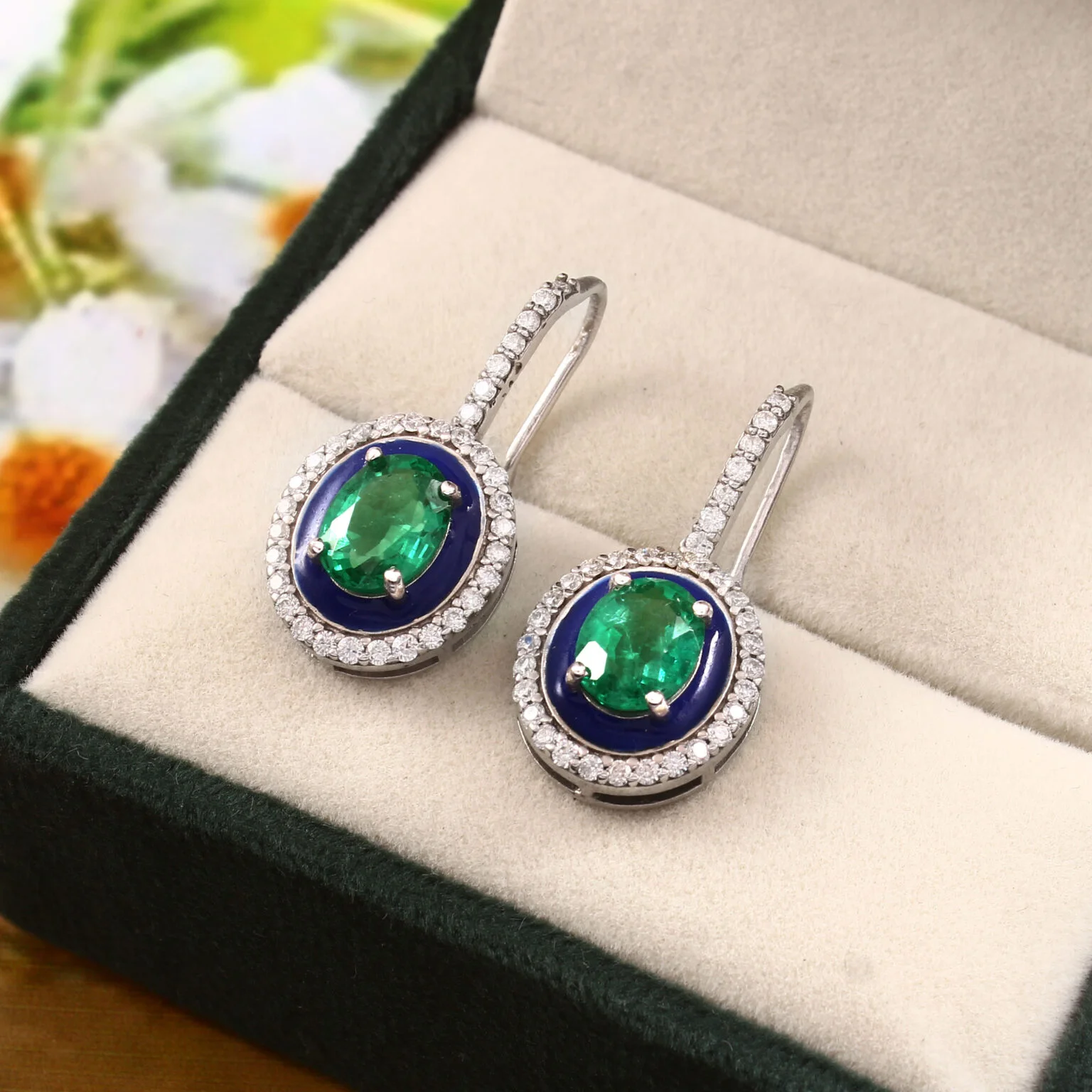 emerald & blue enamel earrings emerald & blue enamel earrings