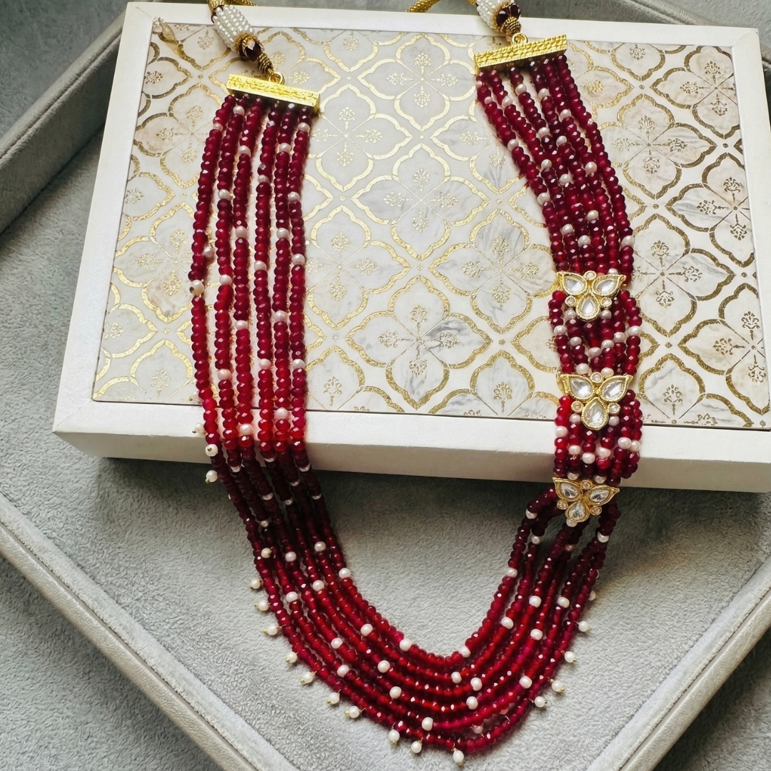Home multi layer ruby polki necklace