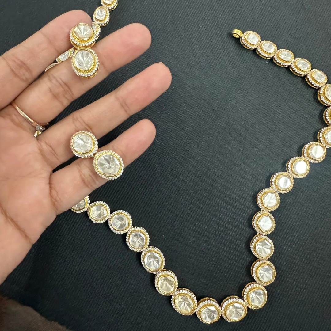 Home solitaire polki necklace