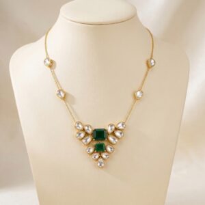 twin emerald polki necklace