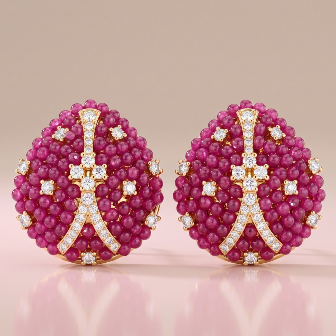 Home polka pink ruby earrings