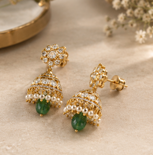 emerald polki jhumka emerald polki jhumka