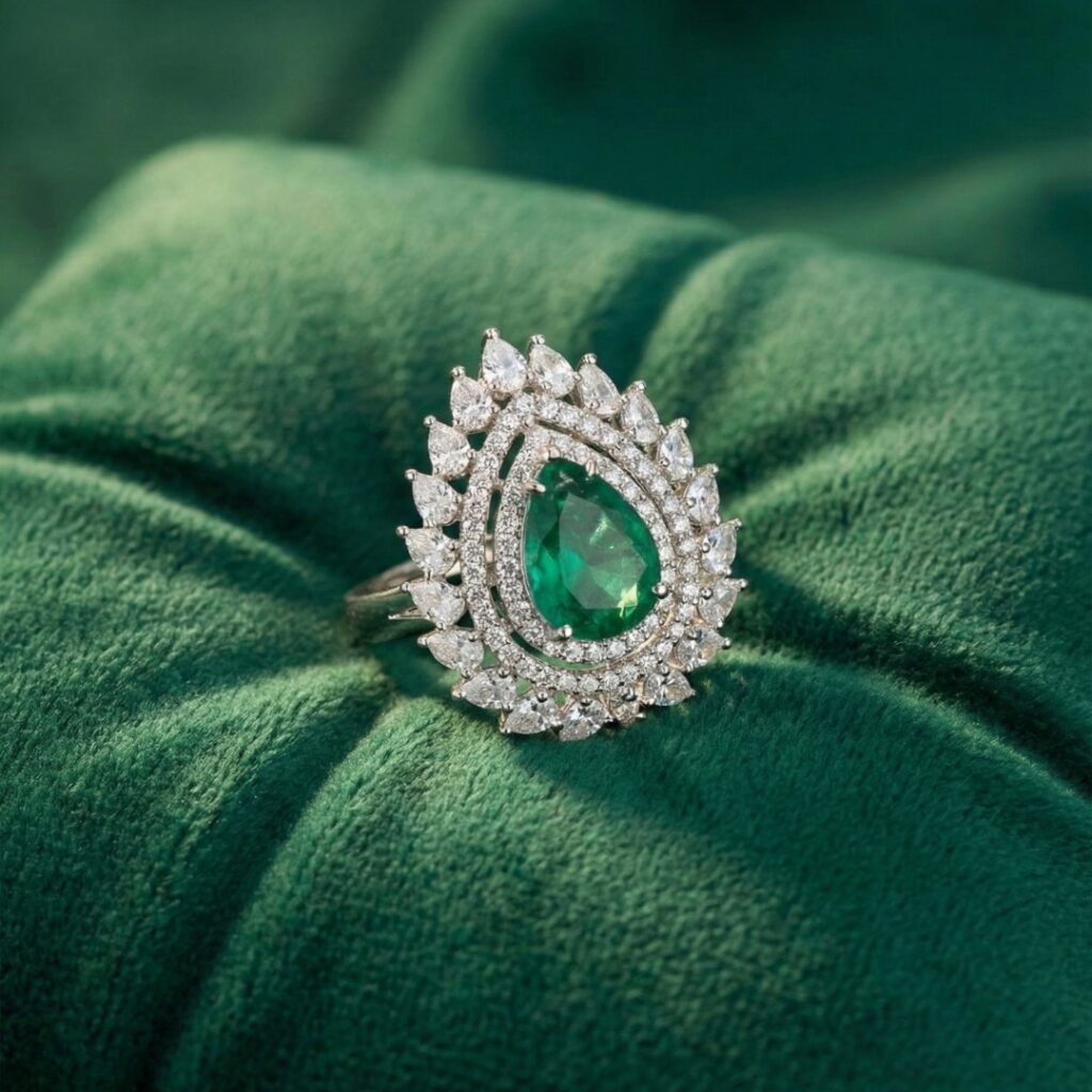 emerald pear moissanite ring (1)