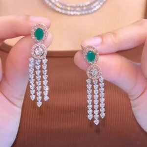 emerald oval diamond earrings