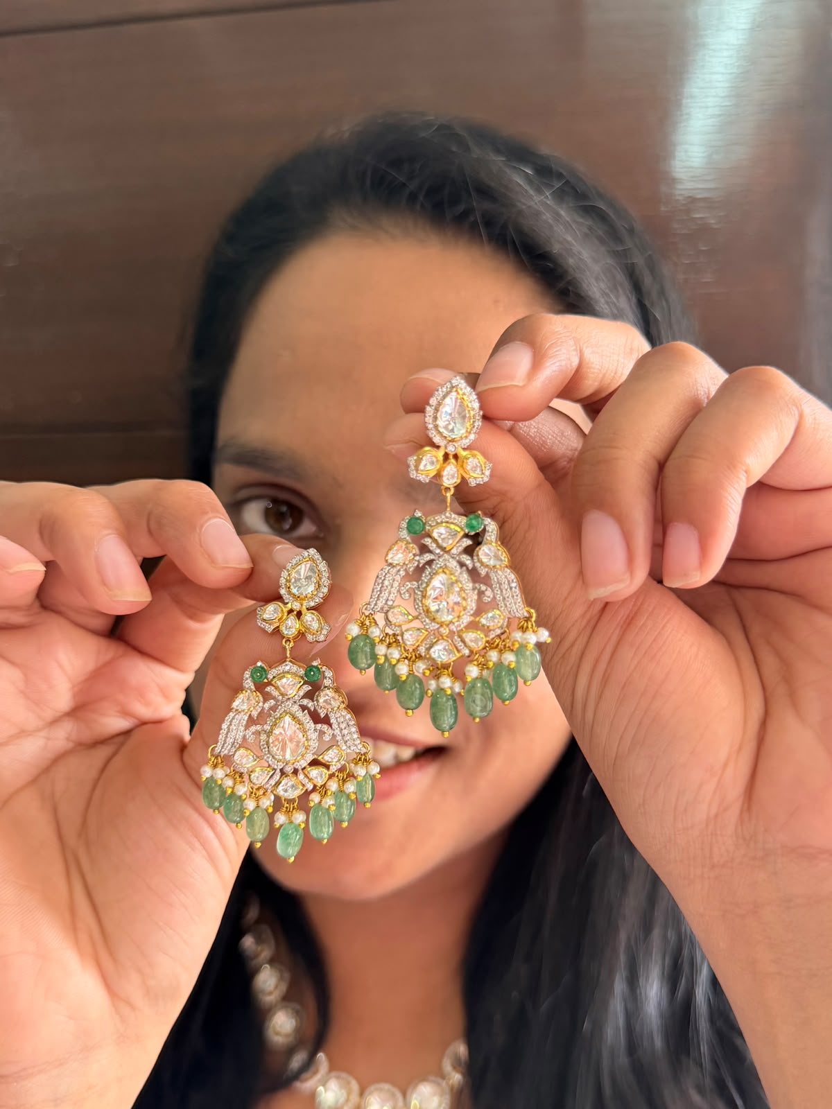 peacock heritage polki earrings