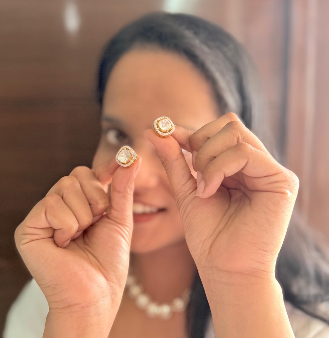 polki solitaire earrings