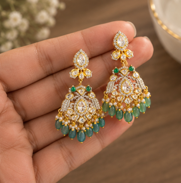 peacock heritage polki earrings