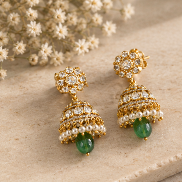 emerald polki jhumka emerald polki jhumka