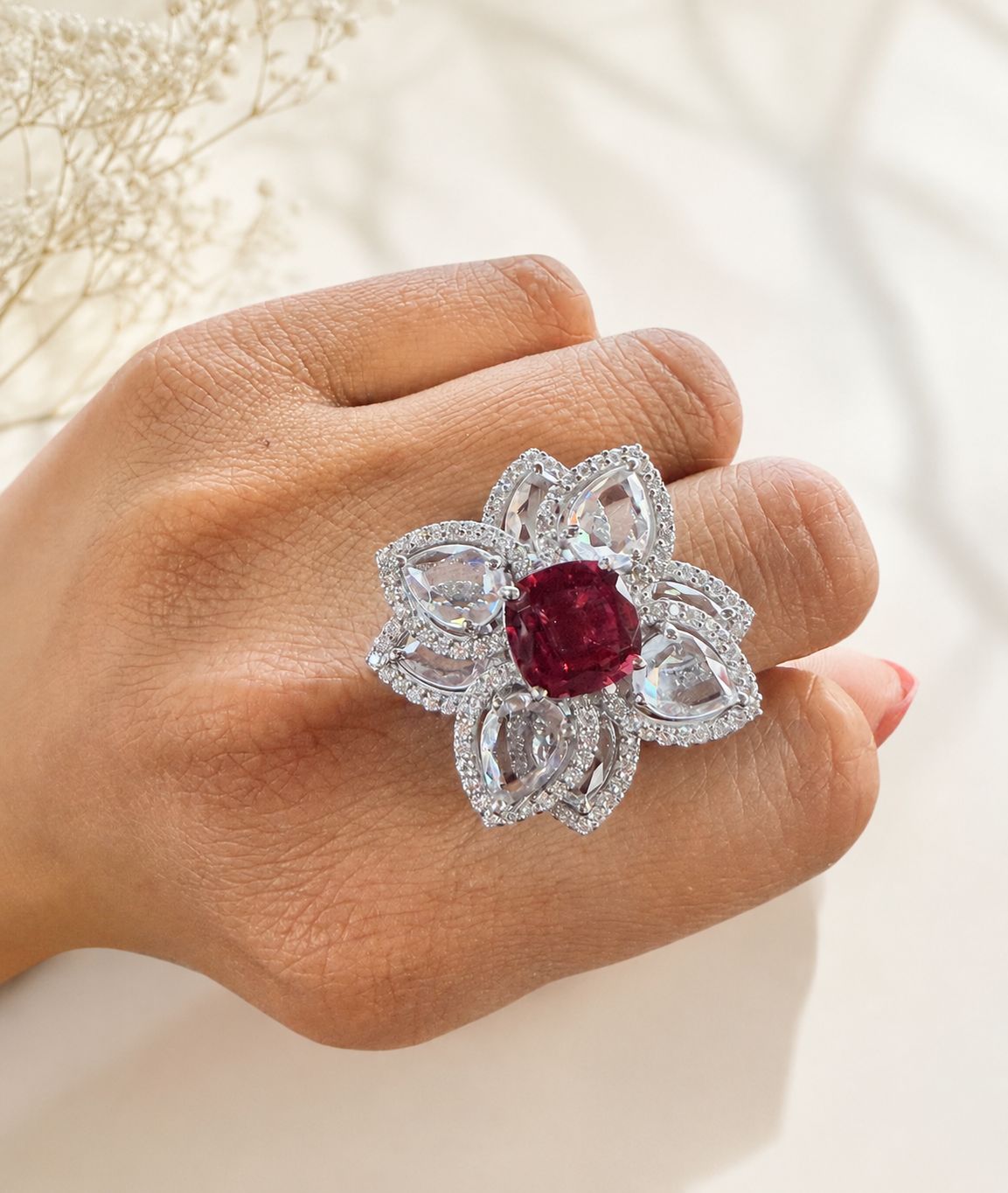 ruby floral cocktail ring ruby floral cocktail ring