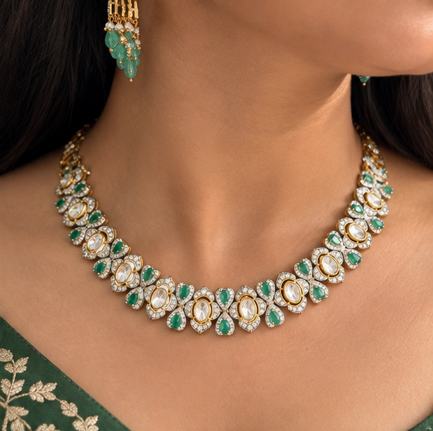 modern polki & emerald choker bracelet modern polki & emerald choker bracelet