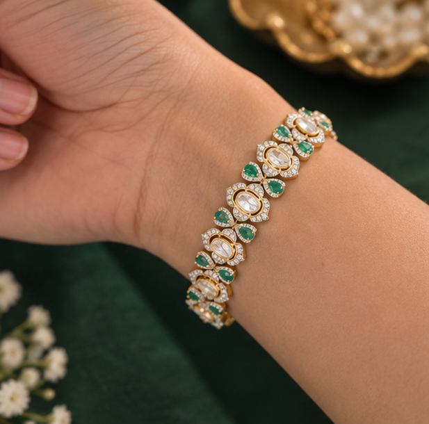 modern polki & emerald choker bracelet modern polki & emerald choker bracelet