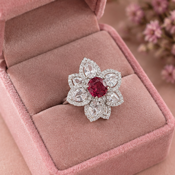 ruby floral cocktail ring